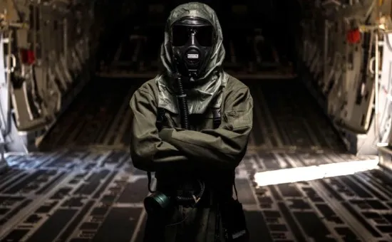 Aircrew in full protective flight equipment on the line.